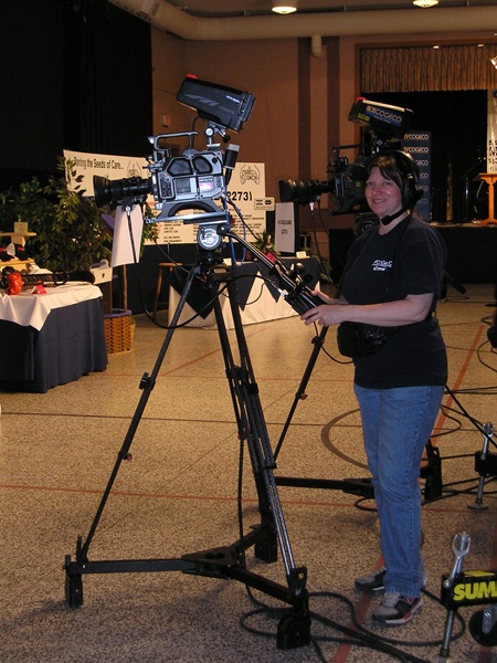 Cathi at her camera during the telethon