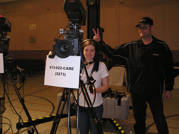 Erin the day of the telethon with our friend \'Rusty\' teasing her.